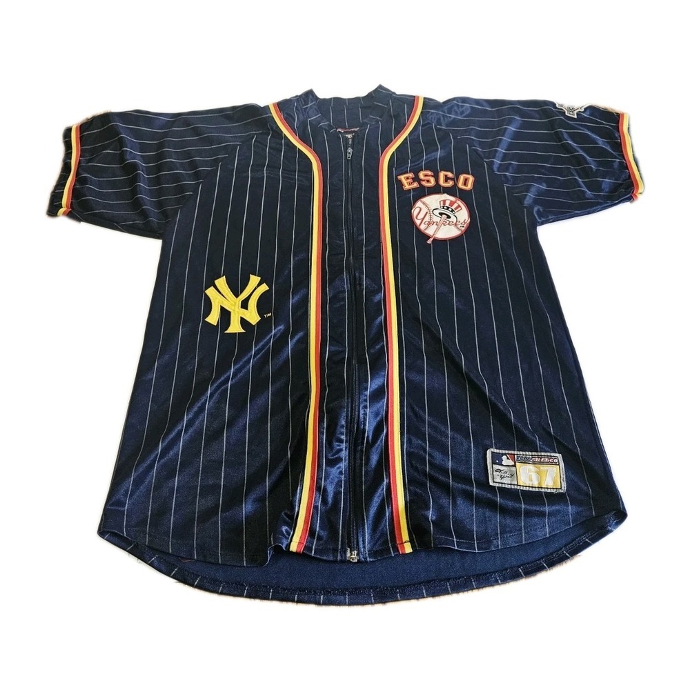 Vtg New York Yankees #67 MLB Pin Striped Esco Atletico Embroidered Jersey large